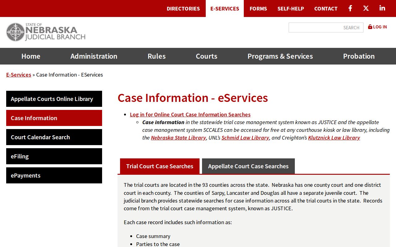 Polk County case lookup overview for Nebraska Judicial Branch case information