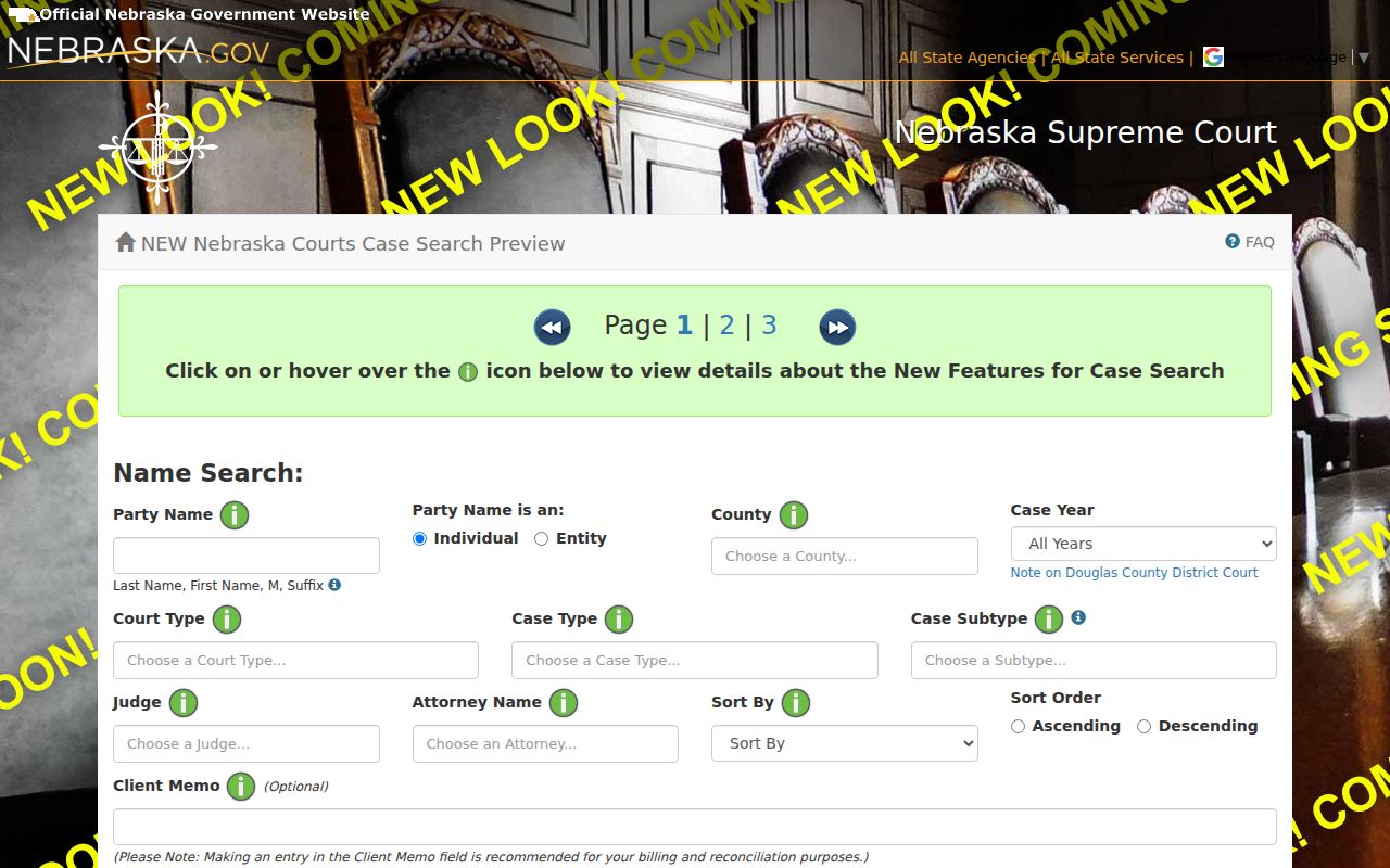 Polk County case lookup name and filter fields in the official JUSTICE demo