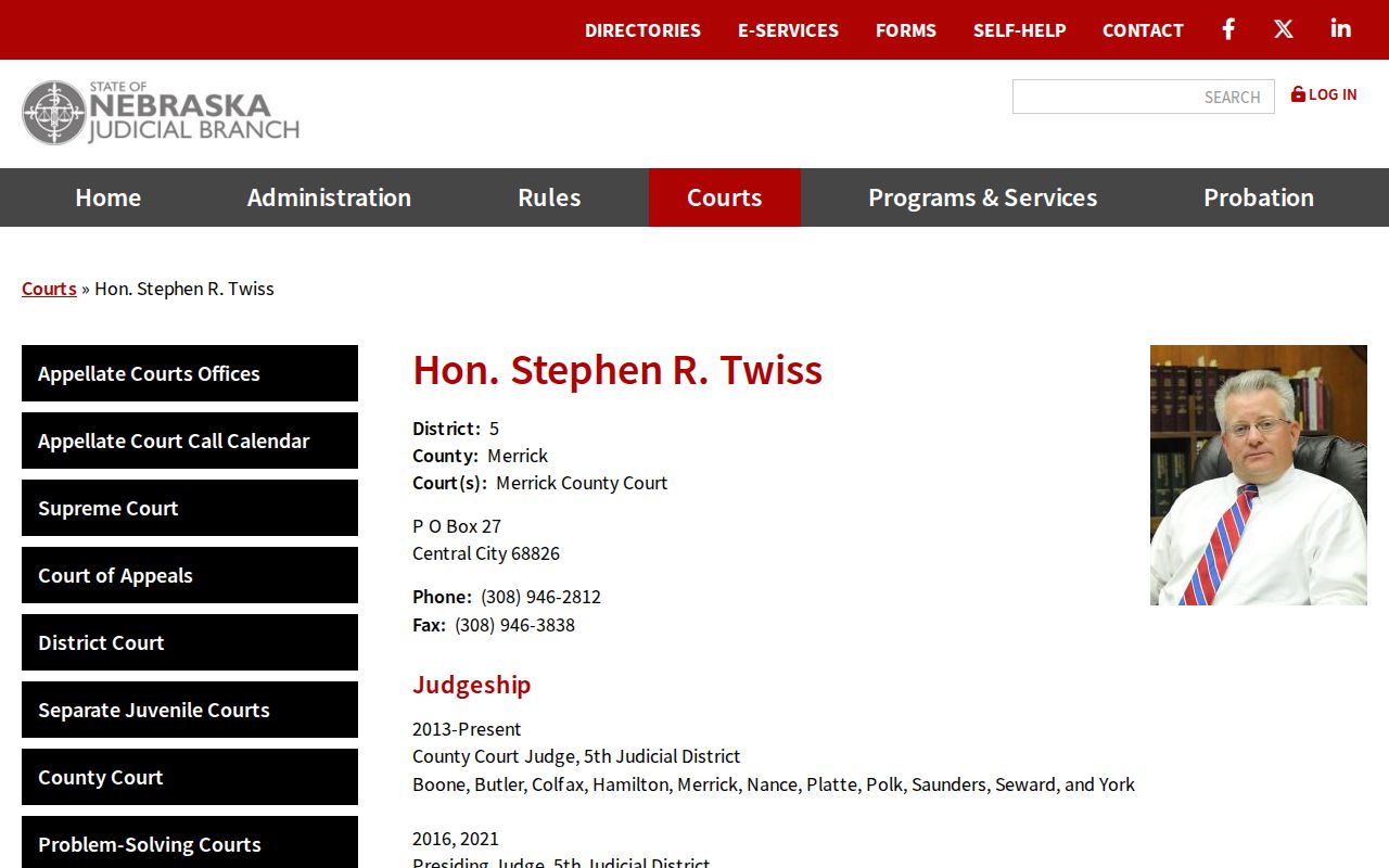 Polk County court date context from a Nebraska Fifth Judicial District judge profile