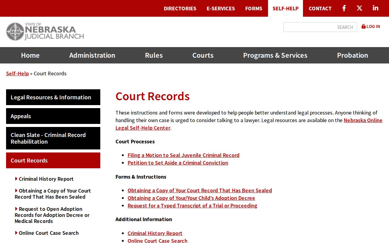 Polk County court record types in Nebraska Judicial Branch court records self-help resources