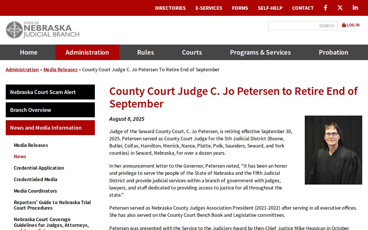 Nebraska Judicial Branch notice relevant to Shelby court docket verification